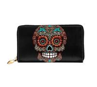 GDSHJKLW Sugar Skulls Day of the Dead Portefeuille en cuir avec fermeture éclair sur le pourtour Porte-cartes de crédit étanche avec support pour téléphone portable