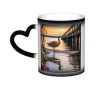 GDSHJKLW Tasses à café en céramique de 325 ml - Changement de couleur - Tasse à café fantaisie personnalisée - Tasse à thé - Motif oie sauvage par le pont - Pour homme et femme - Cadeau amusant