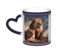 GDSHJKLW Tasses à café en céramique de 325 ml - Changement de couleur - Tasse à café fantaisie personnalisée - Tasse à thé deux lions - Tasse à café cool pour homme et femme - Cadeau amusant