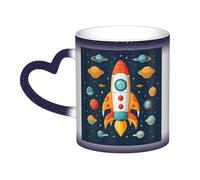 GDSHJKLW Tasses à café en céramique de 325 ml - Changement de couleur - Tasse à café fantaisie personnalisée - Tasse à thé - Fusée - Vaisseau spatial - Tasse à café cool pour homme et femme - Cadeau