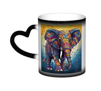 GDSHJKLW Tasses à café en céramique de 325 ml - Changement de couleur - Tasse à café fantaisie personnalisée - Tasse à thé - Motif éléphant coloré - Pour homme et femme - Cadeau amusant