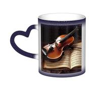 GDSHJKLW Tasses à café en céramique de 325 ml - Changement de couleur - Tasse à café fantaisie personnalisée - Tasse à thé - Violon et livre - Tasse à café cool pour homme et femme - Cadeau amusant