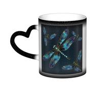 GDSHJKLW Tasses à café en céramique de 325 ml - Changement de couleur - Tasse à café fantaisie personnalisée - Tasse à thé libellule - Tasse à café cool pour homme et femme - Cadeau amusant