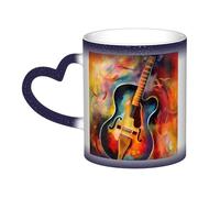 GDSHJKLW Tasses à café en céramique de 325 ml - Changement de couleur - Tasse à café fantaisie personnalisée - Tasse à thé - Motif guitare aquarelle abstraite - Pour homme et femme - Cadeau amusant