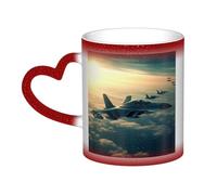 GDSHJKLW Tasses à café en céramique de 325 ml - Changement de couleur - Tasse à café fantaisie personnalisée - Tasse à thé - Motif avions de combat - Pour homme et femme - Cadeau amusant
