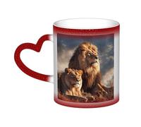 GDSHJKLW Tasses à café en céramique de 325 ml - Changement de couleur - Tasse à café fantaisie personnalisée - Tasse à thé deux lions - Tasse à café cool pour homme et femme - Cadeau amusant