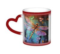 GDSHJKLW Tasses à café en céramique de 325 ml - Changement de couleur - Tasse à café fantaisie personnalisée - Tasse à thé peinte à la main - Motif libellule - Pour homme et femme - Cadeau amusant