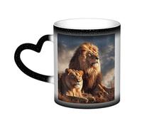 GDSHJKLW Tasses à café en céramique de 325 ml - Changement de couleur - Tasse à café fantaisie personnalisée - Tasse à thé deux lions - Tasse à café cool pour homme et femme - Cadeau amusant
