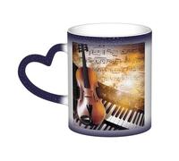 GDSHJKLW Tasses à café en céramique de 325 ml - Changement de couleur - Tasse à café fantaisie personnalisée - Tasse à thé - Piano, violon - Notes de musique - Tasse à café cool pour homme et femme