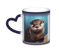 GDSHJKLW Tasses à café en céramique de 325 ml - Changement de couleur - Tasse à café fantaisie personnalisée - Tasse à thé - Motif loutre mignonne - Pour homme et femme - Cadeau amusant