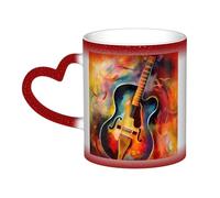 GDSHJKLW Tasses à café en céramique de 325 ml - Changement de couleur - Tasse à café fantaisie personnalisée - Tasse à thé - Motif guitare aquarelle abstraite - Pour homme et femme - Cadeau amusant