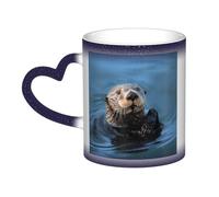 GDSHJKLW Tasses à café en céramique de 325 ml - Changement de couleur - Tasse à café fantaisie personnalisée - Tasse à thé - Motif loutre de mer - Pour homme et femme - Cadeau amusant