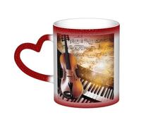 GDSHJKLW Tasses à café en céramique de 325 ml - Changement de couleur - Tasse à café fantaisie personnalisée - Tasse à thé - Piano, violon - Notes de musique - Tasse à café cool pour homme et femme