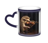 GDSHJKLW Tasses à café en céramique de 325 ml - Changement de couleur - Tasse à café fantaisie personnalisée - Tasse à thé - Animal hérisson musique violon - Tasse à café cool pour homme et femme