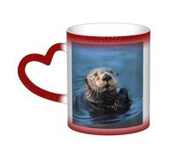 GDSHJKLW Tasses à café en céramique de 325 ml - Changement de couleur - Tasse à café fantaisie personnalisée - Tasse à thé - Motif loutre de mer - Pour homme et femme - Cadeau amusant