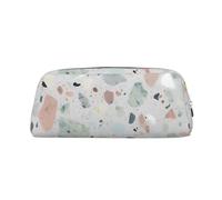 GDSHJKLW Terrazzo Trousse à crayons en cuir pastel marbré de grande capacité avec fermeture éclair pour homme et femme - Trousse de toilette de voyage étanche à large ouverture pour pièces de monnaie