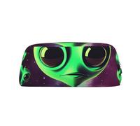 GDSHJKLW Trousse à crayons Alien1 verte en cuir de grande capacité avec fermeture éclair pour homme et femme - Trousse de toilette de voyage étanche à large ouverture pour pièces de monnaie