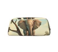 GDSHJKLW Trousse à crayons en cuir avec fermeture éclair - Grande capacité - Motif éléphant sur un arbre - Pour homme et femme - Trousse de toilette de voyage étanche - Grande ouverture