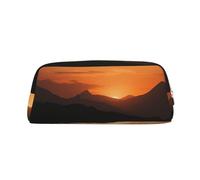 GDSHJKLW Trousse à crayons en cuir avec fermeture éclair - Grande capacité - Pour homme et femme - Motif montagne et eau au coucher du soleil - Étanche - Grande ouverture, Or, One Size