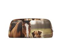 GDSHJKLW Trousse à crayons en cuir avec motif chien et cheval Collie - Grande capacité - Fermeture éclair - Pour homme et femme - Trousse de toilette de voyage étanche - Grande ouverture