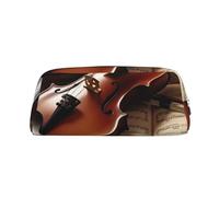 GDSHJKLW Trousse à crayons en cuir avec motif violon et livre - Grande capacité - Fermeture éclair - Pour homme et femme - Trousse de toilette de voyage étanche - Grande ouverture, Argent, One Size