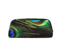 GDSHJKLW Trousse à crayons en cuir avec plumes de paon - Grande capacité - Avec fermeture éclair - Pour homme et femme - Trousse de toilette de voyage étanche - Grande ouverture, Or, One Size