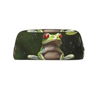 GDSHJKLW Trousse à crayons en cuir de grande capacité avec fermeture éclair pour homme et femme - Trousse de toilette étanche - Grande ouverture - Motif grenouille d'arbre de la paix, Argenté, One