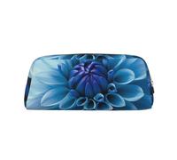 GDSHJKLW Trousse à crayons en cuir de grande capacité avec fermeture éclair pour homme et femme, trousse de toilette de voyage étanche, grande ouverture, motif fleur de dahlia bleu, Or, One Size
