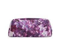 GDSHJKLW Trousse à crayons en cuir de grande capacité avec fermeture éclair pour homme et femme - Trousse de toilette de voyage étanche à large ouverture - Motif fleurs lilas