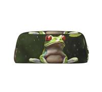 GDSHJKLW Trousse à crayons en cuir de grande capacité avec fermeture éclair pour homme et femme - Trousse de toilette étanche - Grande ouverture - Motif grenouille d'arbre de la paix, doré, One Size