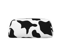 GDSHJKLW Trousse à crayons en cuir de vache noire et blanche de grande capacité avec fermeture éclair pour homme et femme, trousse de toilette de voyage, trousse de toilette étanche, grande ouverture