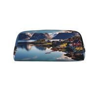 GDSHJKLW Trousse à crayons en cuir des îles de Norvège - Grande capacité - Avec fermeture éclair - Pour homme et femme - Trousse de toilette de voyage étanche - Grande ouverture - Pochette pour pièces