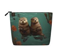 Gdshjklw Trousse de maquillage en lin pour femme, étanche, organiseur de cosmétiques de voyage, léger à fermeture éclair, trousse de toilette de voyage, organisateur de loutres amoureuses, sac de