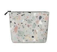 Gdshjklw Trousse de maquillage en lin pour femme, étanche, organiseur de cosmétiques de voyage, léger à fermeture éclair, trousse de toilette de voyage en marbre terrazzo, sac de rangement pour