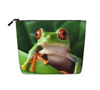 Gdshjklw Trousse de maquillage en lin pour femme, étanche, organiseur de cosmétiques de voyage, léger à fermeture éclair, trousse de toilette de voyage organiseur, grenouille mignonne, sac de