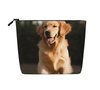 Gdshjklw Trousse de maquillage en lin pour femme, étanche, organiseur de cosmétiques de voyage, léger à fermeture éclair, trousse de toilette de voyage Golden Retriever, sac de rangement pour pinceaux