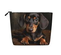 Gdshjklw Trousse de maquillage en lin pour femme, étanche, organiseur de cosmétiques de voyage, léger à fermeture éclair, trousse de toilette de voyage, organisateur mignon teckel sac de rangement