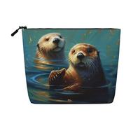 Gdshjklw Trousse de maquillage en lin pour femme, étanche, organiseur de cosmétiques de voyage, léger à fermeture éclair, trousse de toilette de voyage, organisateur de loutres de mer, peinture