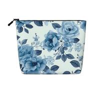 Gdshjklw Trousse de maquillage en lin pour femme, étanche, organiseur de cosmétiques de voyage léger à fermeture éclair, trousse de toilette de voyage à motif floral bleu, rose, 1 sac de rangement