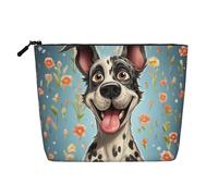 GDSHJKLW Trousse de maquillage en lin pour femme, étanche, organiseur de cosmétiques de voyage, léger à fermeture éclair, trousse de toilette de voyage amusante pour chiens, sac de rangement pour