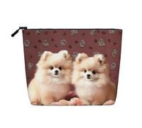 Gdshjklw Trousse de maquillage en lin pour femme, étanche, organiseur de cosmétiques de voyage léger à fermeture éclair, trousse de toilette de voyage organisateur de Poméranie, chiots et pinceaux de