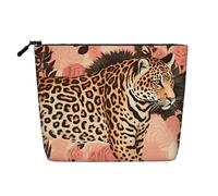 Gdshjklw Trousse de maquillage en lin pour femme, étanche, organiseur de cosmétiques de voyage, léger à fermeture éclair, trousse de toilette de voyage, organiseur à rayures léopard sac de rangement