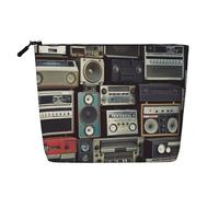 Gdshjklw Trousse de maquillage en lin pour femme, étanche, organiseur de cosmétiques de voyage léger à fermeture éclair, organiseur vintage mural de radio Boombox Sac de rangement pour pinceaux de
