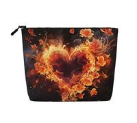 GDSHJKLW Trousse de maquillage en lin pour femme, étanche, organiseur de cosmétiques de voyage, léger à fermeture éclair, organisateur de trousse de toilette de voyage avec fleurs de feu et cœur pour