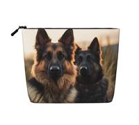 Gdshjklw Trousse de maquillage en lin pour femme, étanche, organiseur de cosmétiques de voyage, léger à fermeture éclair, trousse de toilette de voyage, organisateur animal berger allemand, pinceaux