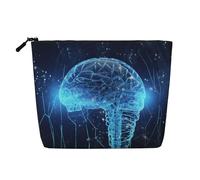 Gdshjklw Trousse de maquillage en lin pour femme, étanche, organiseur de cosmétiques de voyage léger à fermeture éclair, trousse de toilette de voyage, intelligence artificielle, cerveau, pinceaux de