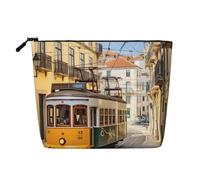 Gdshjklw Trousse de maquillage en lin pour femme, étanche, organiseur de cosmétiques de voyage, léger à fermeture éclair, trousse de toilette de voyage, organisateur de tramway de Lisbonne, sac de