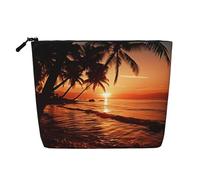 GDSHJKLW Trousse de maquillage en lin pour femme, étanche, organiseur de cosmétiques de voyage, léger à fermeture éclair, trousse de toilette de voyage, organisateur de crépuscule, plage tropicale