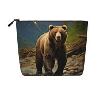 GDSHJKLW Trousse de maquillage en lin pour femme, étanche, organiseur de cosmétiques de voyage, léger à fermeture éclair, trousse de toilette de voyage, organisateur d'ours marron, sac de rangement