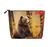 Gdshjklw Trousse de maquillage en lin pour femme, étanche, organiseur de cosmétiques de voyage, léger à fermeture éclair, trousse de toilette de voyage, organisateur d'ours marron en automne, sac de